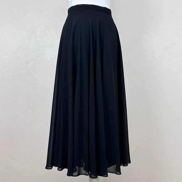 Vintage A.J. Bari by Kay Unger Chiffon Midi Skirt Black 6 S/XS Made in Korea - Picture 2 of 9